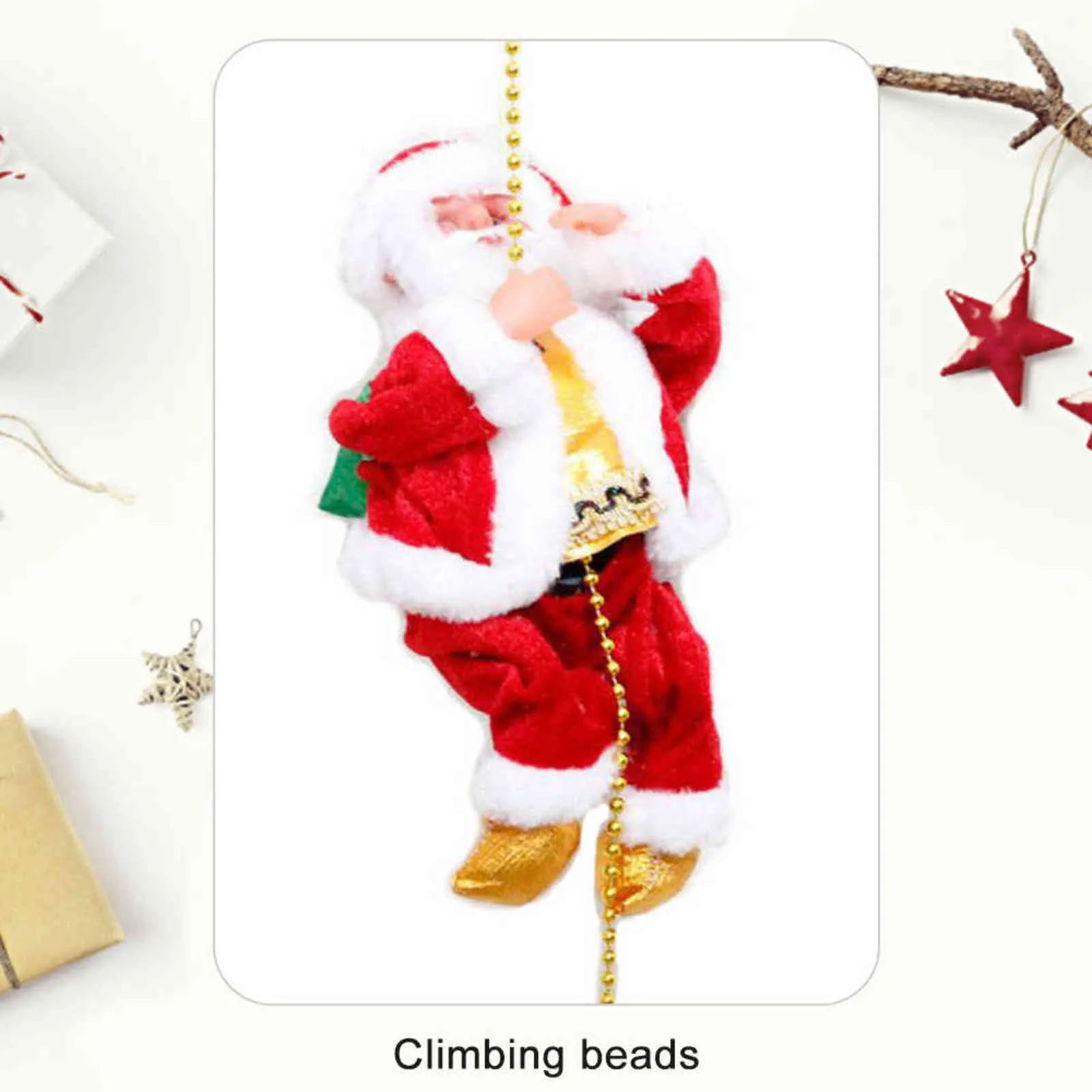 Noel Baba Tırmanma Boncuklar Pil İşletilmiş Elektrikli Tırmanış Yukarı ve Aşağı Işık ve Müzik ile Noel Baba Noel Dekorasyonu 21286H