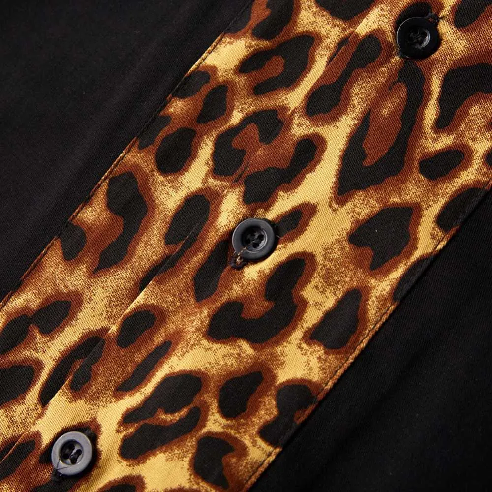 Camisa con estampado de leopardo para hombre Casual de manga corta Overhemden Heren Blusa Hombres Tamaño grande Camisas para hombres Vestido con botones 210527