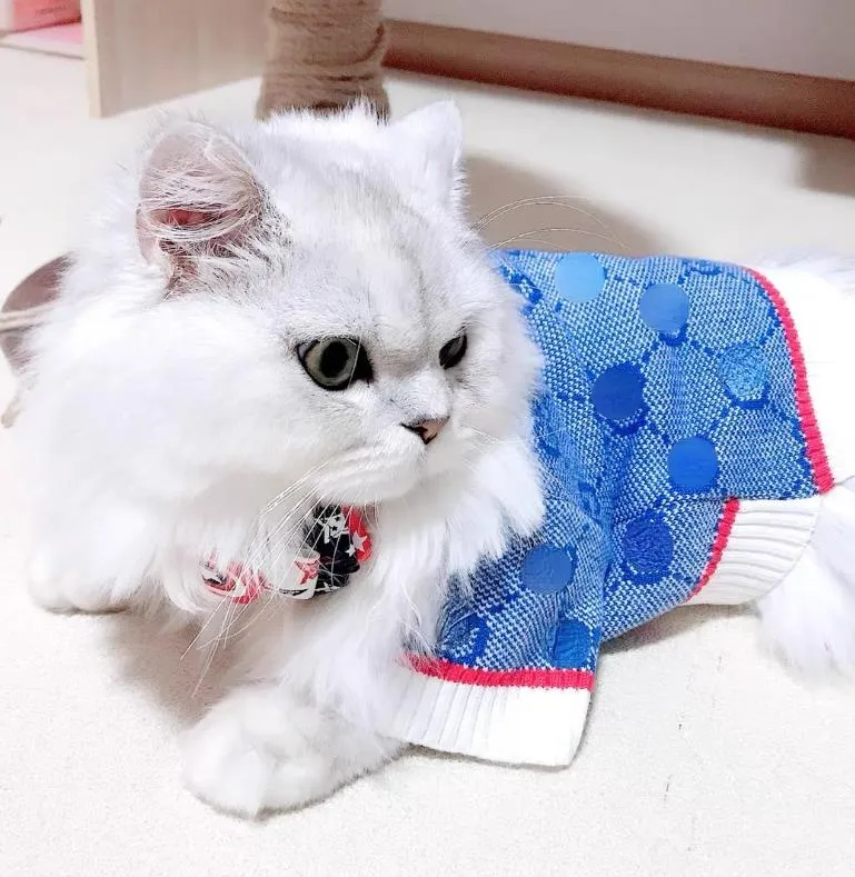 Classic Design Pet Clothes Dog Autumn Winter Blue Knitted Cardigan Thickened Sweater