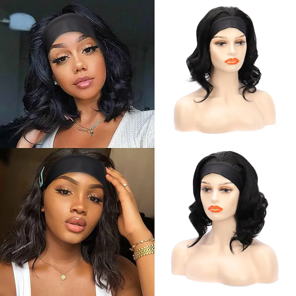 InstyleFashion Cheveux Synthétiques Bandeau Court Perruque Corps Vague Bob Perruques Pour Les Femmes Sans Colle Ondulé Headwrap Perruque Couleur Naturelle 12-22Inchfactory dire