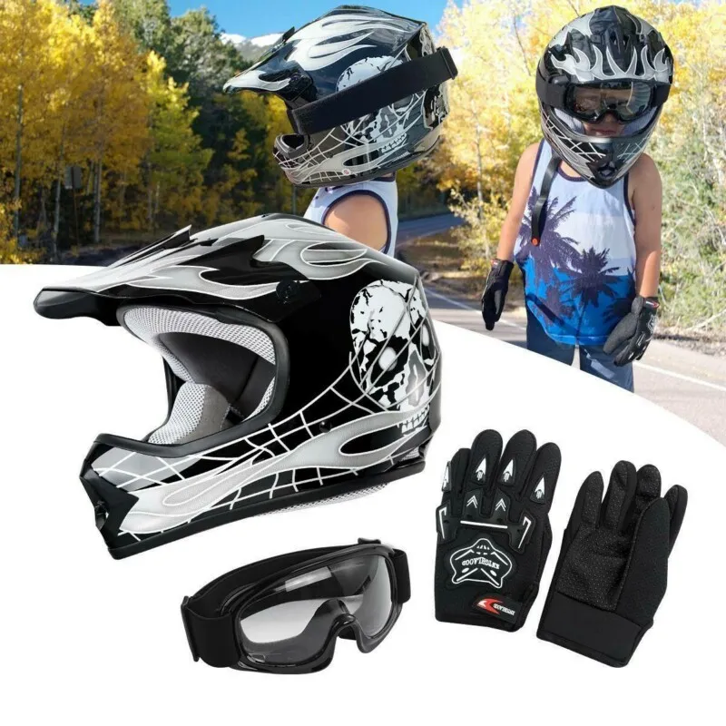 Dot motorcykel ungdom barn barn hjälm fullt ansikte motocross casco moto off-road street goggles handskar cykelhjälmar ATV kapacete