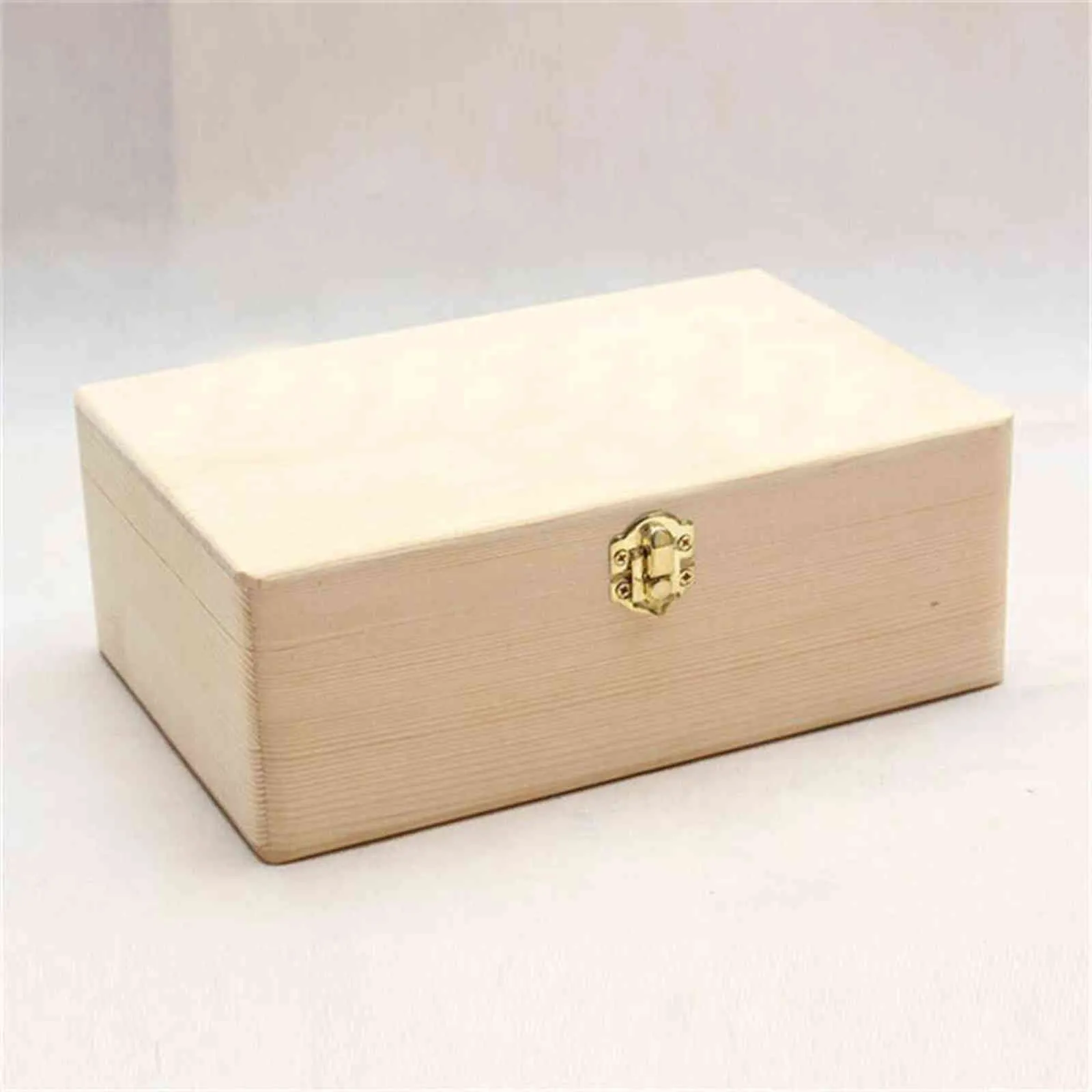 Boîte de rangement à domicile en bois naturel avec couvercle Golden Lock Postcard Organisateur Handmade Craft Bijoux Case Cercueil Vente 211102