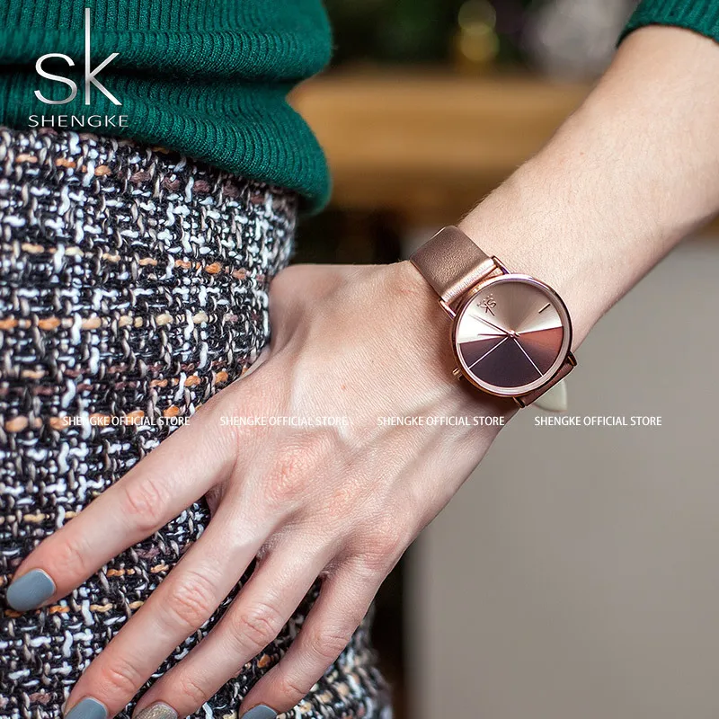 Sk relógios de couro de luxo feminino moda criativa relógios de quartzo para reloj mujer senhoras relógio de pulso shengke relogio feminino 210325241g