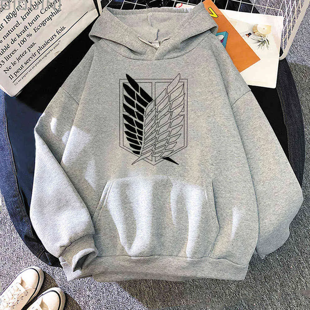 Ataque no Titan Hoodies Unisex Masculino Feminino Impressão Shingeki No Kyojin Anime Roupas Solta Casual Streetwears Link Estética Coreano 210803