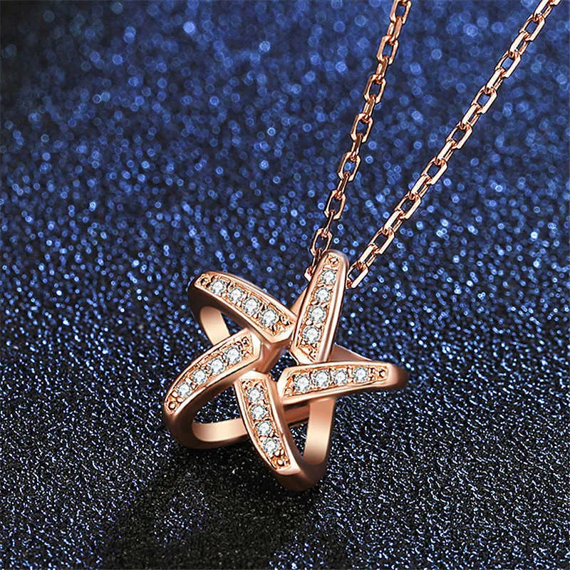 Crystal Womens Ожерелья Кулон Счастливая звезда мода цепь ключицы Гибкий объемный набор сияющий звездный путь Золотая серебристая
