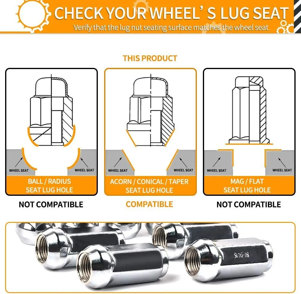 9 / 16-18 Pabucu 02-10 1500.94-10 RAM 2500 / 3500,84-97 F250 / F350,74-88 J20 Aftermarket Tekerlek 32 adet Krom Kapalı Uç Somunlar