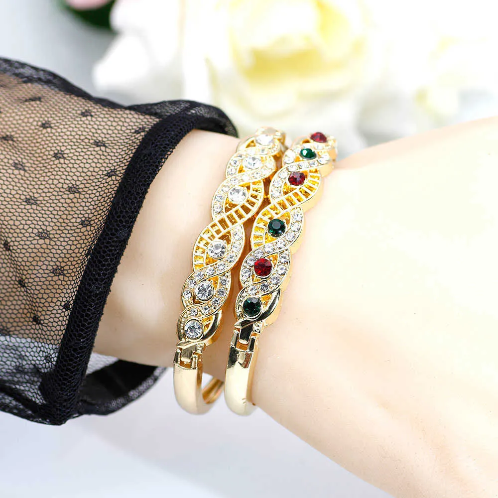 Sunspicems Gold Color Manchet Armband Marokko Dames Etnische Bruiloft Sieraden Dubai Rhinestone Dunne Bangles Bruids Gift Groothandel Q0719