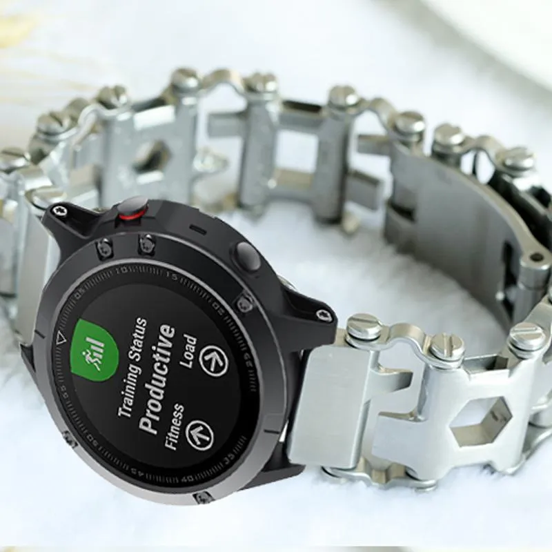 Horlogebanden Roestvrij Staal Multifunctionele Loopvlak Tool Buitensporten Armband Voor Garmin Fenxi 3 5 5X Plus 6 6X3471