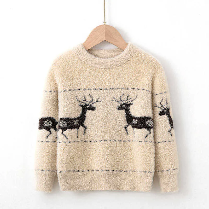 2-7 lat zima dziewiarska płaszcz wierzchołki baby chłopcy dziewczyny ciepłe długie rękaw Swetry 2021 jesień odzież dziecięca Elk Kids sweter Y1024