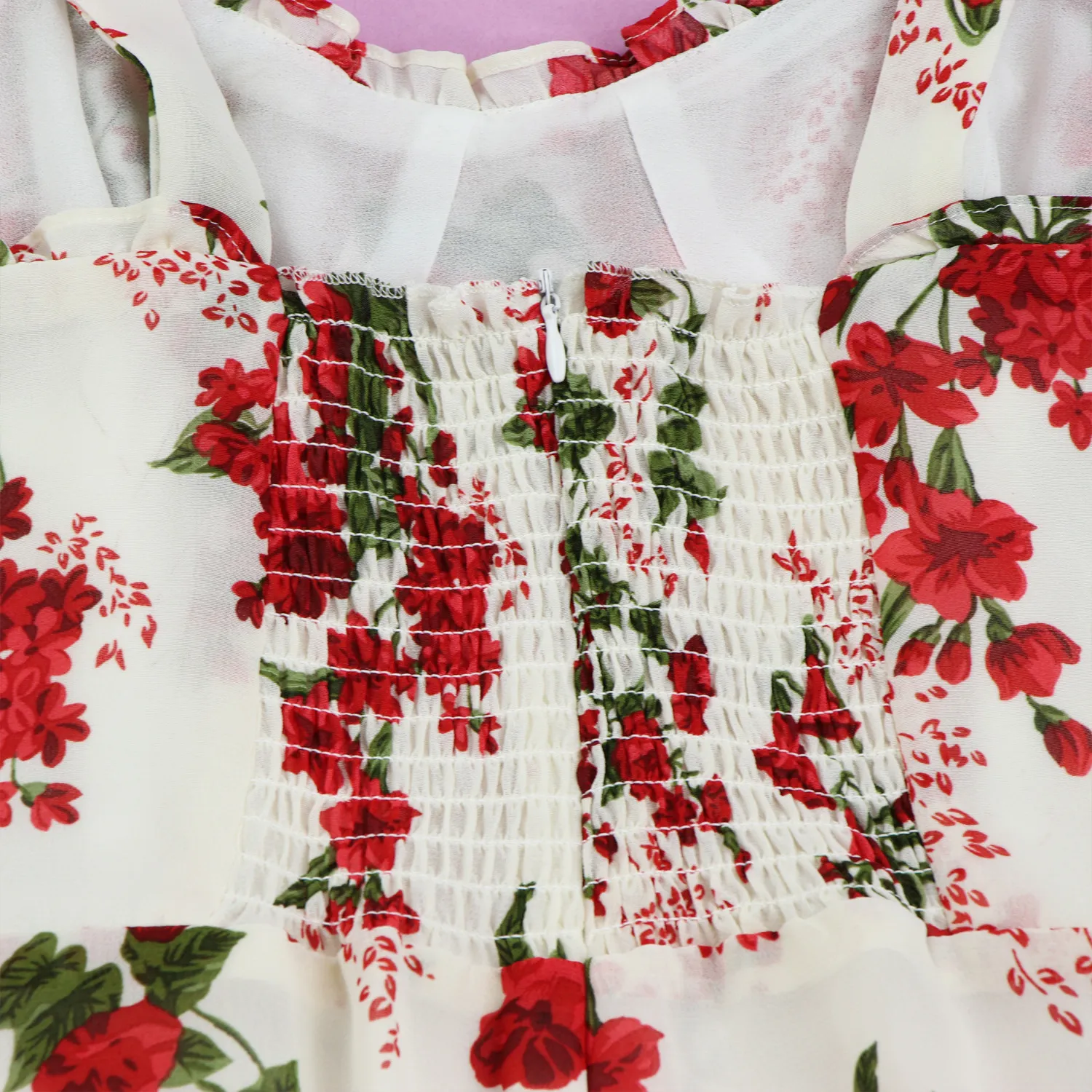 Французский летний цветок печати галстук лук спагетти ремешок короткое платье ретро женские дерево ушные оборками подол жужжанные задние платья на спине 210510
