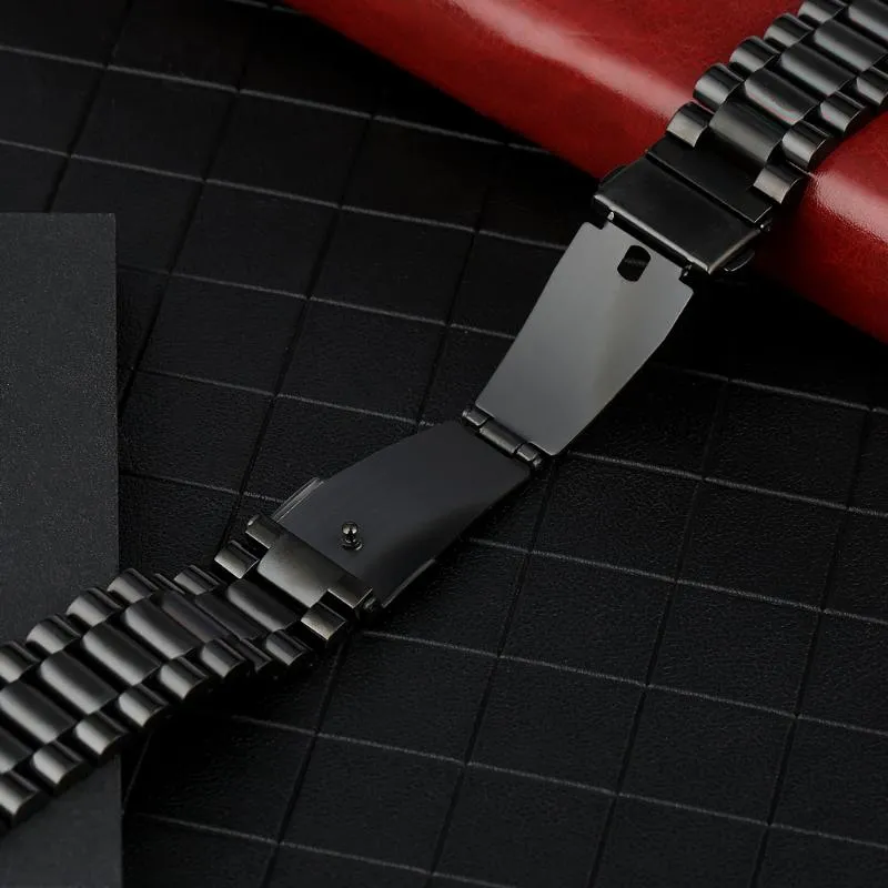 ウォッチバンドスーペリアブラックステンレススチールバンドサークルストラップファーム折りたたみ折りたたみクラスポン付きユニセックス腕時計ブレスレット20mm 22 mm2835
