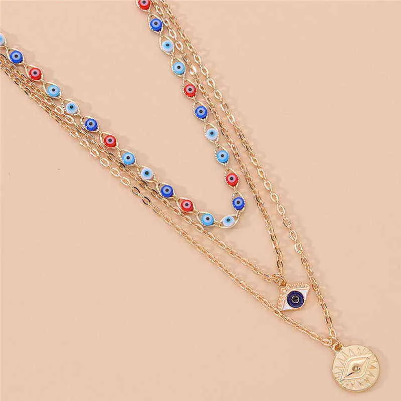 Mode turc mauvais yeux multicouches colliers pour femmes bohème Vintage diable pendentif colliers tour de cou perles fête bijoux nouveau G1206