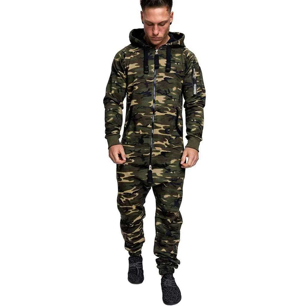 Mäns Tracksuit Gym Fitness Komprimering Sportkläder Kläder Running Jogging Sport Camouflage Training Suit Mäns Set X0610
