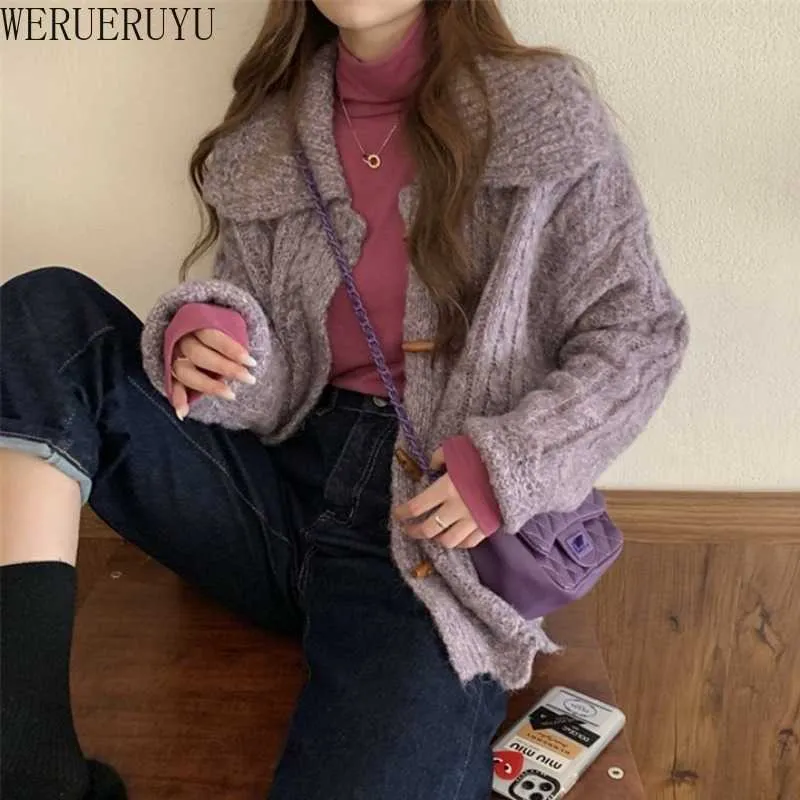 WERUERUYU, cárdigan de mujer, suéter de punto, cárdigans de manga larga para otoño e invierno, ropa de calle informal, moda 210608