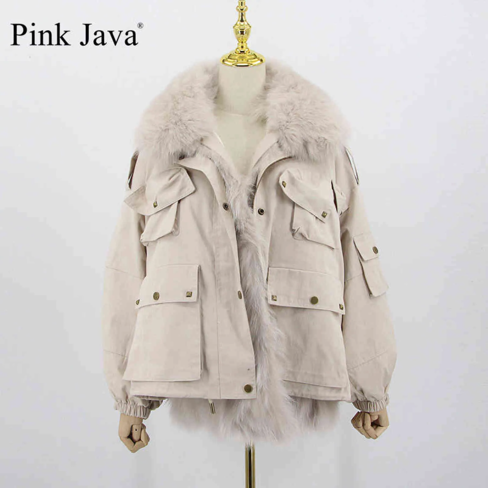 ピンクのJava 20116女性の毛皮のコート冬の厚いジャケット本物のファッションジャケットカラー211110