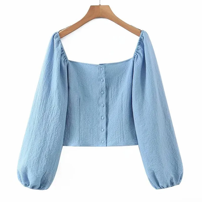 Women Summer Linen Solid Shirts Blouses Tops Puff Sleeve Slash neck Female Vintage Top Tunic Blusas Clothes 210513