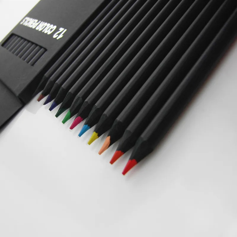 Crayon Emballage 12 Couleurs Différentes Crayons De Couleur Kawaii École Noir Crayons En Bois Livraison Rapide