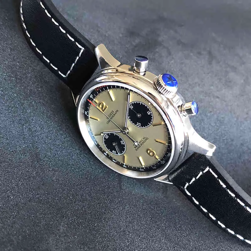 1963 Chronograph Mechanical Seagull St1901 Pilot Watch Mężczyźni 38mm 40mm Sapphire Gooseck Watches Mens 2021 Montre Homme