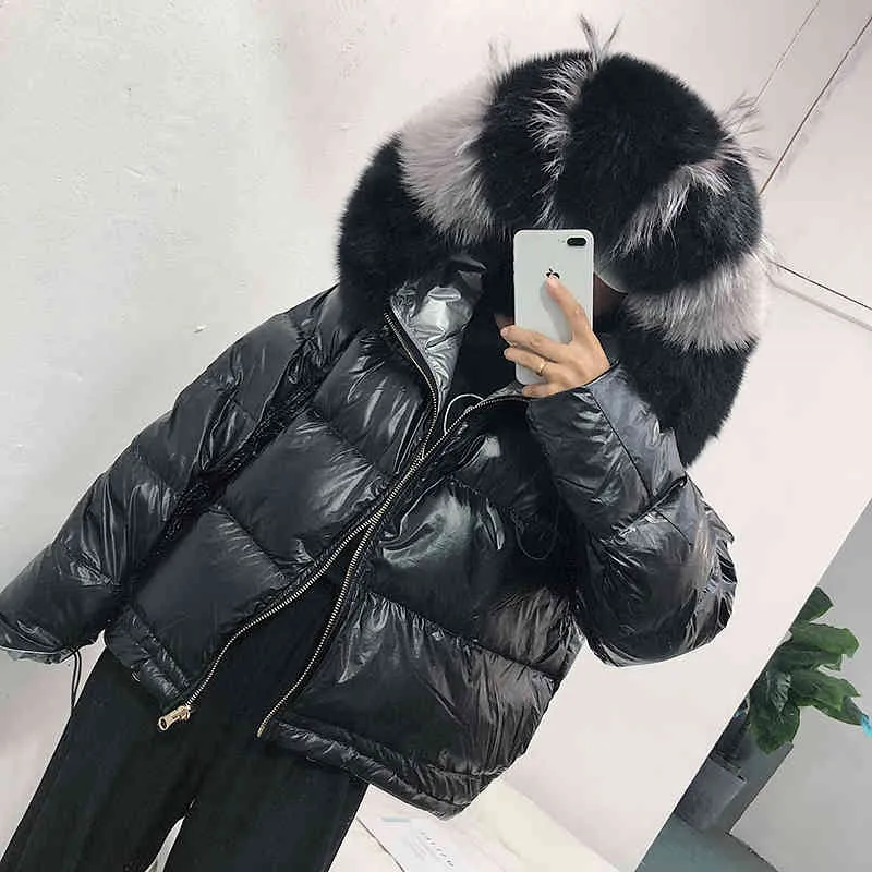 Kobiety Streetwear Bubble Coat Winter Natural Fur Collar White Duck Down Puffer Kurtka Kobieta Ciepłe Zagrubienie Znosić Ladies Parka 210525