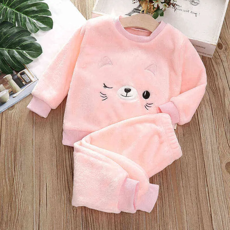 Baby Junge Mädchen Pyjamas Set Flanell Fleece Kleinkind Kinder Kind Warme Catoon Dinosaurier Nachtwäsche Kleidung Winter Herbst Frühling 1-6Y 211109