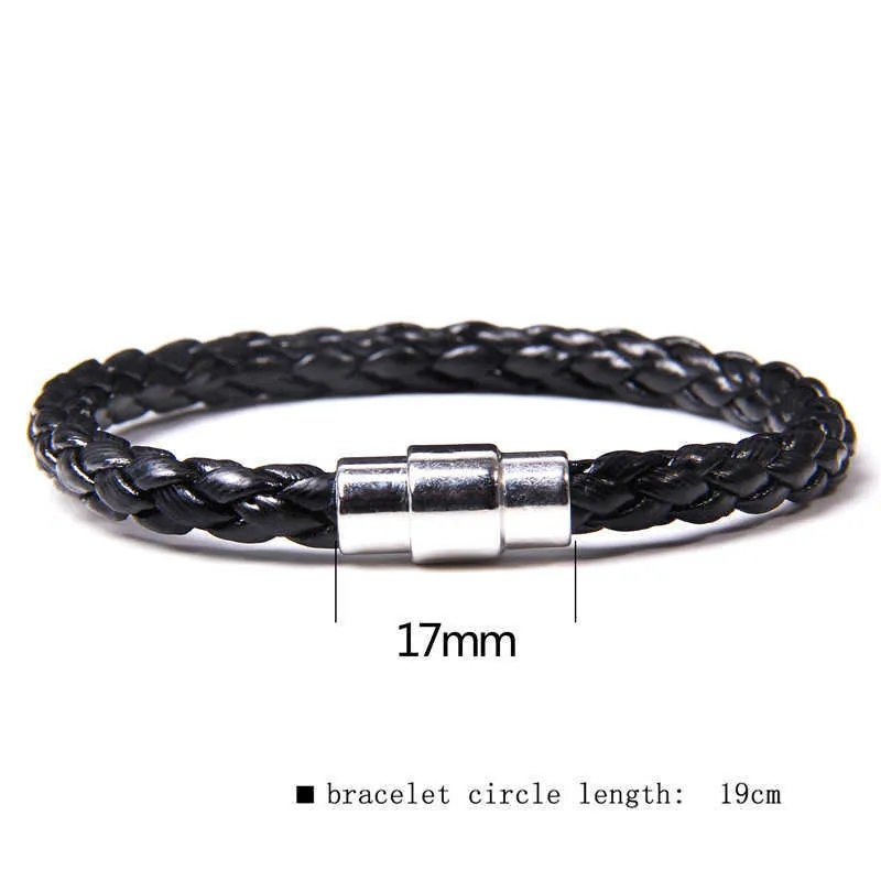 Herren handgefertigtes schwarzes Lederseil gewebtes Armband Armreif schwarzes Metall magnetische Verbindungsschnalle einfacher Schmuck Armband Geschenke Q0719