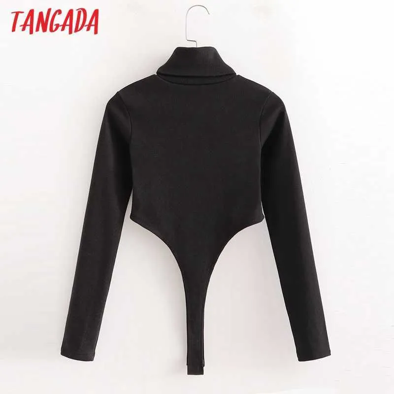 Tangada Autunno Inverno Donna Dolcevita nero Tute lavorate a maglia Big Strethy Pagliaccetti manica lunga Donna Casual Chic Tute 1D64 210609