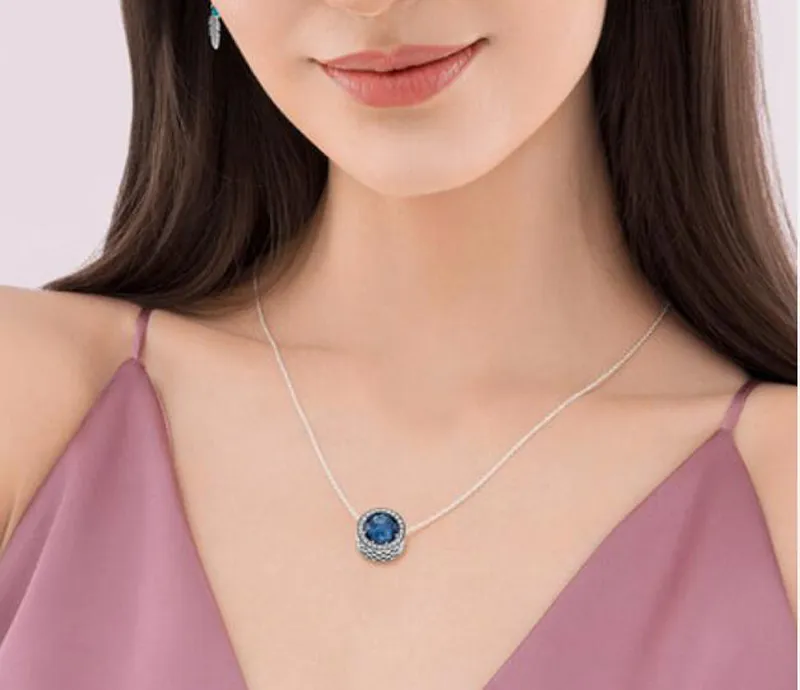 100٪ الأصلي 925 فضة قلادة قلادة قلادة مع الخرز الأزرق عموم سحر المعلقات المجوهرات الجميلة XDZ067