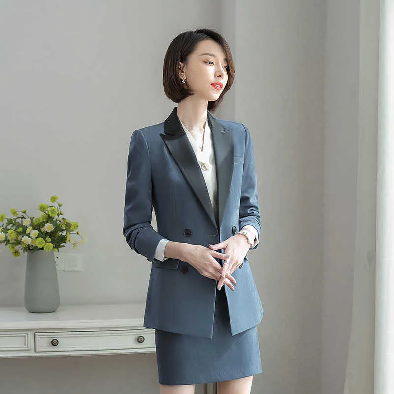 Profissional de alta qualidade dos terno de escritório feminino calças de 2 peças temperamento puro cor senhoras jaqueta slim calças elegantes 210527