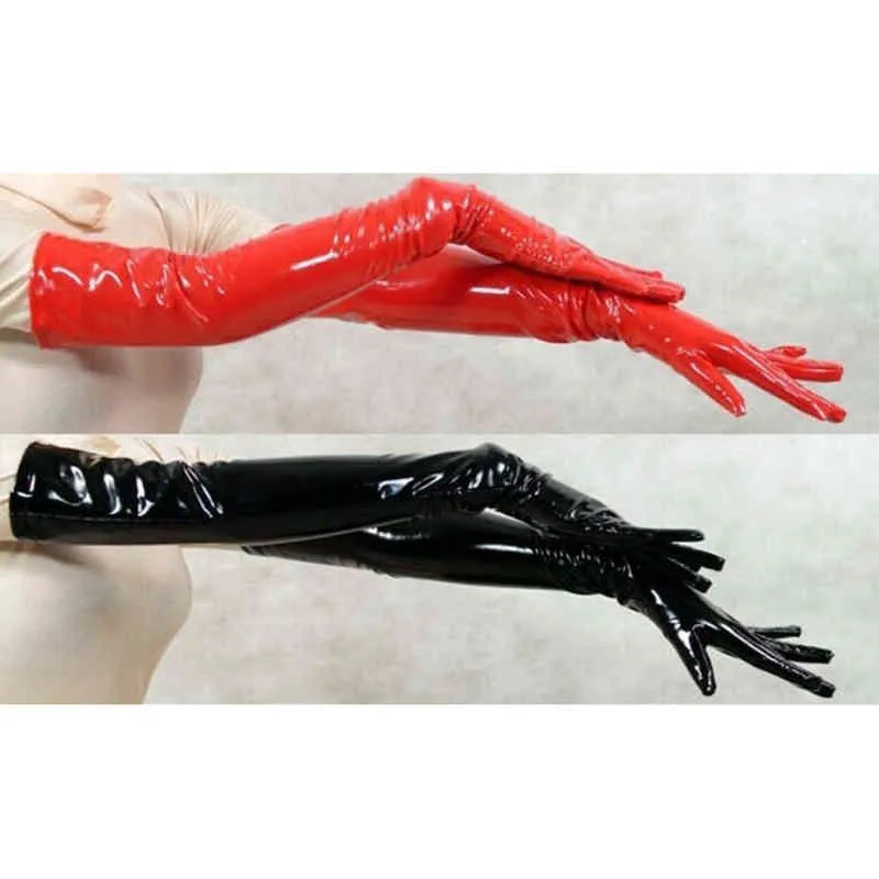 Shiny Wet Look Long Sexy Latex Gloves for Women BDSM Sex Extoic Night Club Gothic Fetish Gloves Wear Clothing M XL Black Red 220112