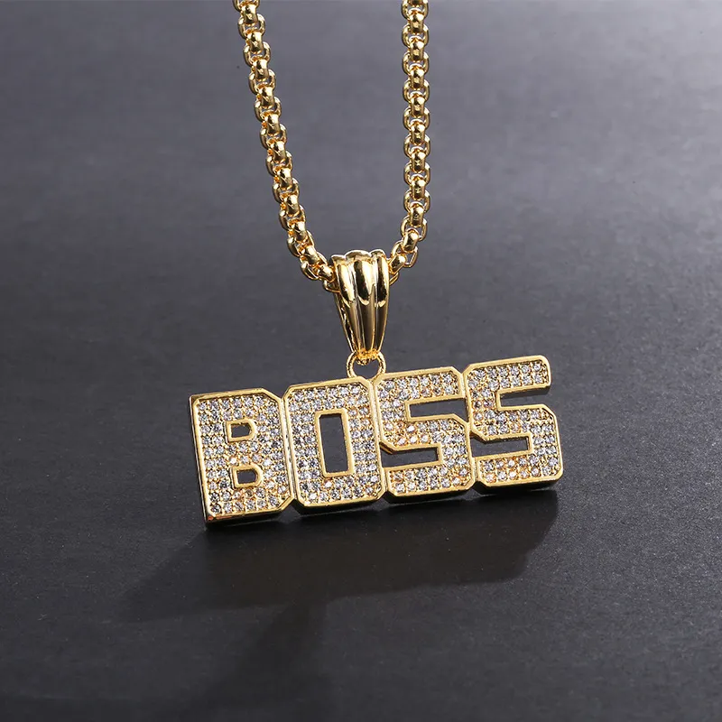 Hip Hop Letter Boss Anhänger Halskette Bling Diamant Halsketten für Männer Frauen Modeschmuck wird und sandig