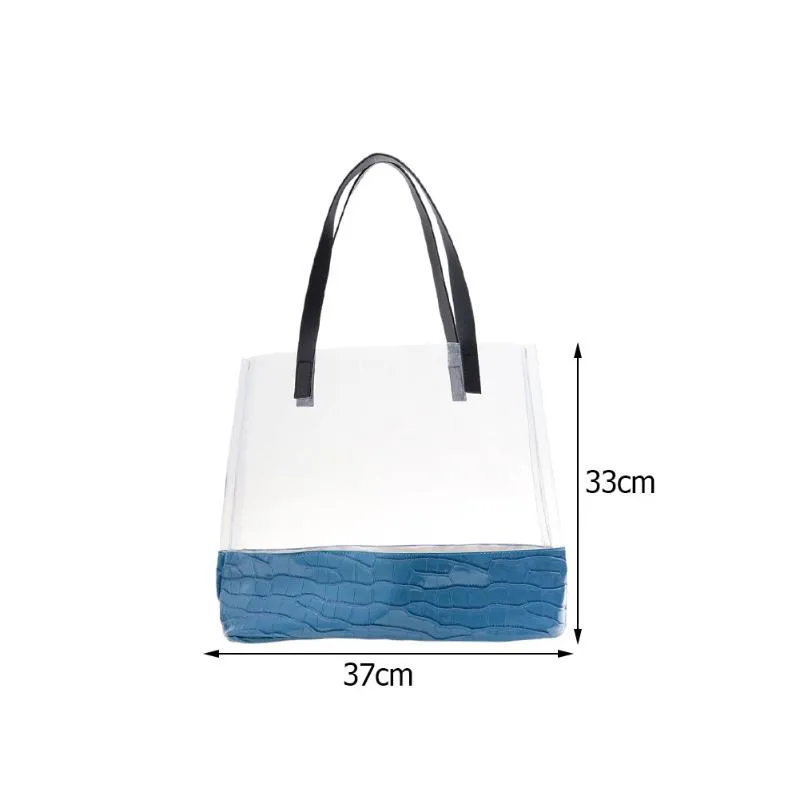 الأكياس المسائية نساء PVC حقائب يد شفافة واضحة الكتف التسوق شاطئ أنثى أعلى حقيبة يد بولساس feminina mujer sac a mai274j