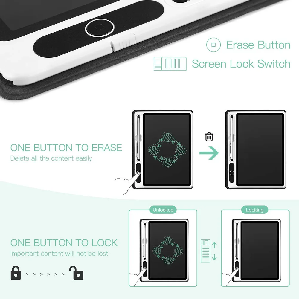 LCD Smart Handschriftbord 101 inch Elektronisch notitieblok met kunstleer etui Tekentablet voor werk en studie Multifunctioneel6547729