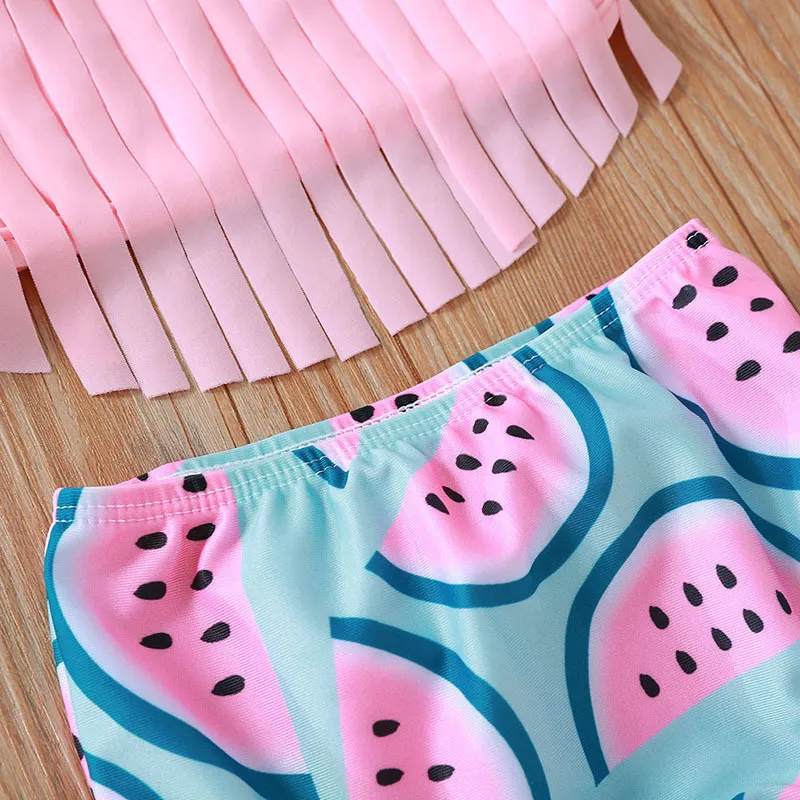 Baby Summer Swimwear Girl Beachwear Swimsuit Watermelon Printme Tassel Sling Set Girls 210515