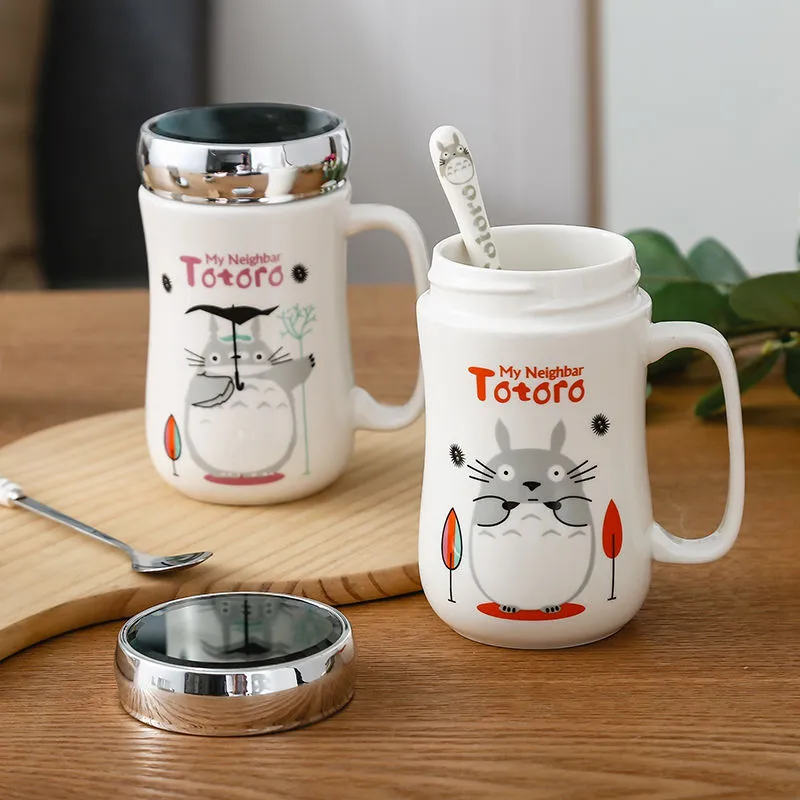 420ml cerâmica dos desenhos animados anime padrão caneca de café bonito chá copo leite com tampa grande capacidade copo drinkware com colher cozinha tools328t