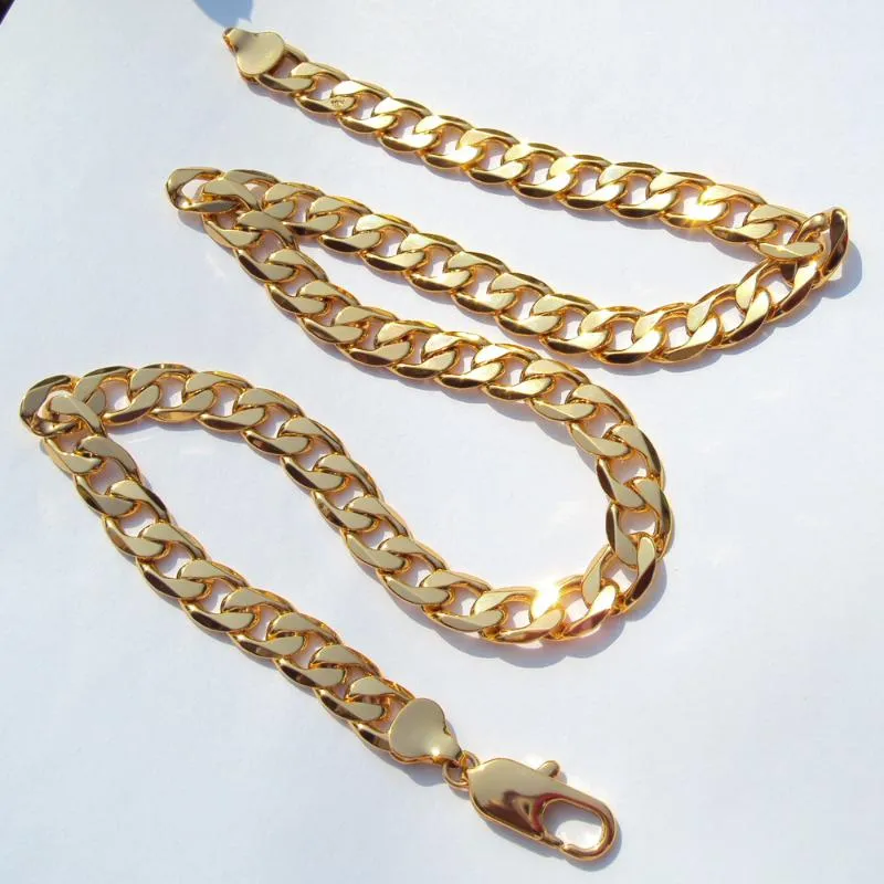 24 amarelo ouro sólido acabamento autêntico 18 k carimbado 10 mm fino meio-fio cubana link corrente colar masculino feito em pingente neck255s