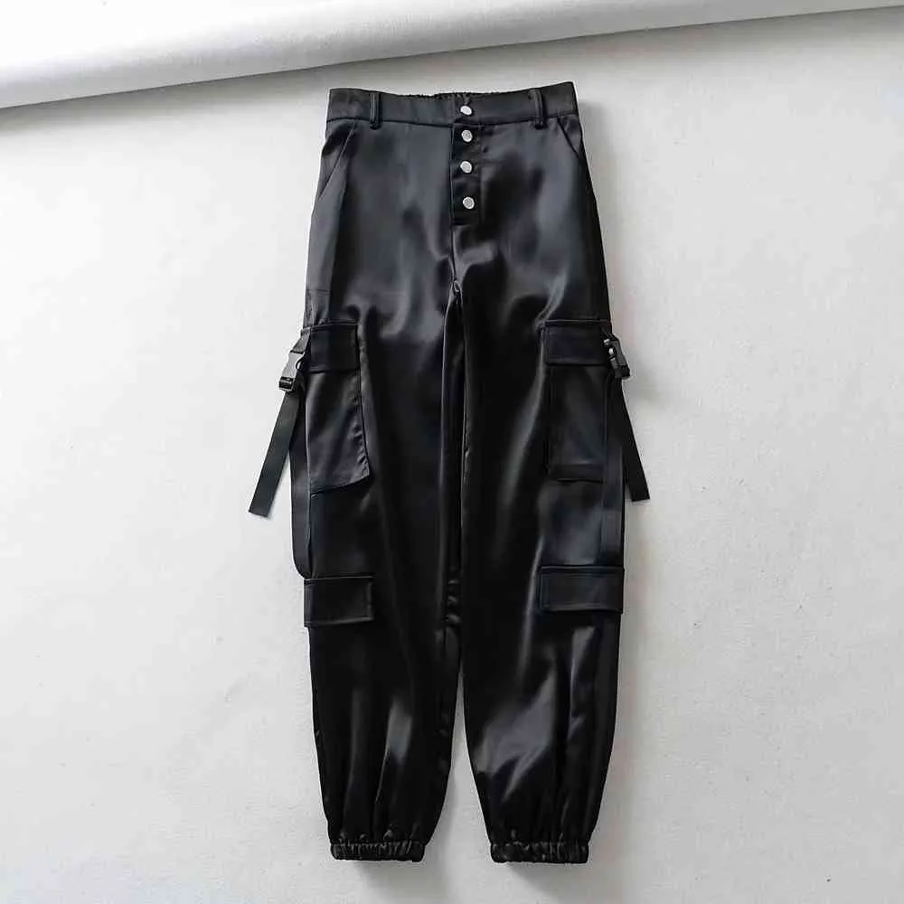 Pantalon cargo noir vintage d'hiver femme lâche camo satin pantalon baggy joggers pantalon streetwear punk capris mode coréenne 210521