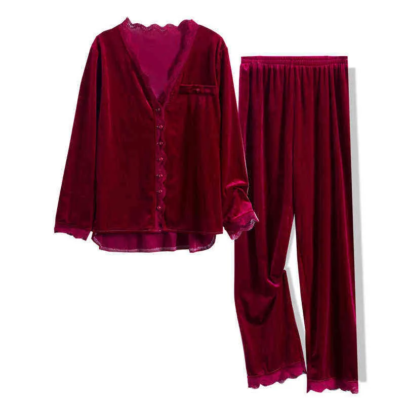 NHKDSASA Vêtements de nuit Femmes Pyjama Pour Femme Ensembles avec pantalon Velours Pyjama chaud Plus Grande Taille Costume à la maison Conjuntos de Mujer 211211