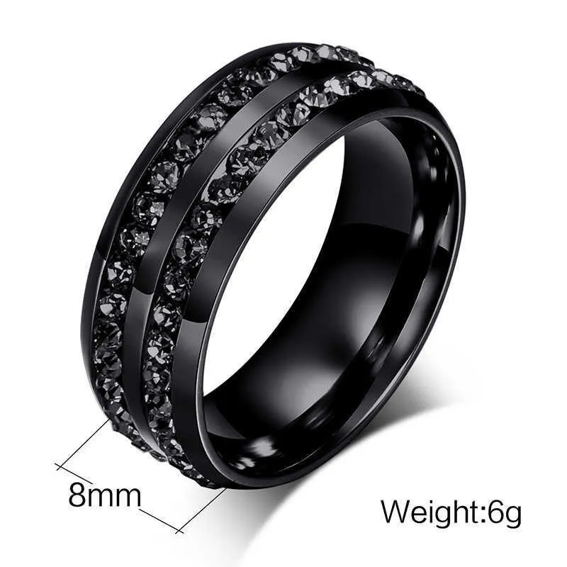 Zorcvens haute qualité mâle Punk Vintage noir acier inoxydable bijoux deux rangées Cz pierre bague de mariage pour homme femme