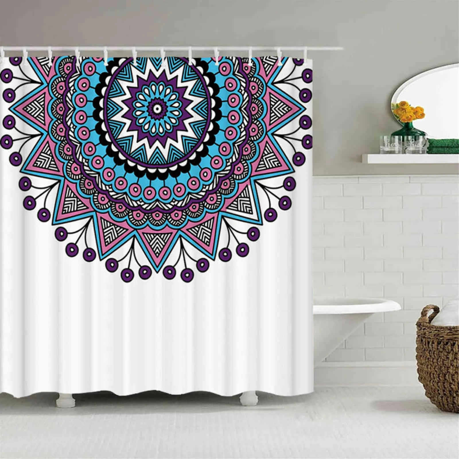 Retro Indisk Mandala Dusch Gardin Marockansk Badrum Mögel Beständigt Tvättmedel Vattentät Polyester Fabric För Bathtub Decor 211116