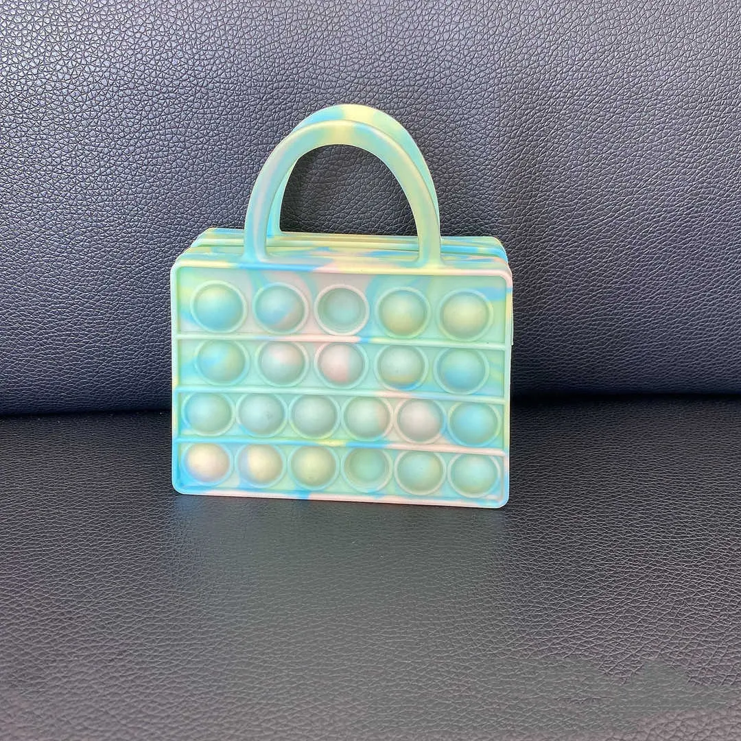 11510CM Girls fidget bubble purses hand bag sensory push tote zipper wallet handbag rainbow tie dye silicone washing makeup cosm8259054
