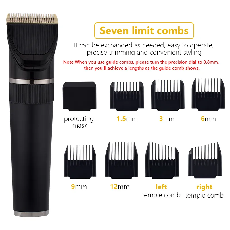 Corpo de corpo inteiro Cabelo elétrico Clipper Profissional Cerâmica Profissional Fino Ajuste Ajuste Máquina de corte de ruído baixo Razor 2202221954037