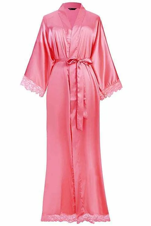 Sexy langes Kimono-Kleid für Damen, Spitze, Bademantel, Dessous-Kleid, Eisseide, Nachthemd, einfarbig, Nachthemd, Nachtwäsche, Übergröße, #0701 210901