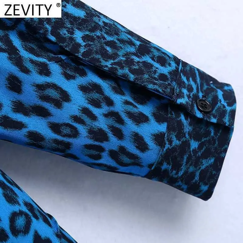 Zevity Frauen Vintage Leopard Print Breasted Smock Bluse Weibliche Langarm Business Kimono Shirts Chic Blusas Tops LS7657 210603