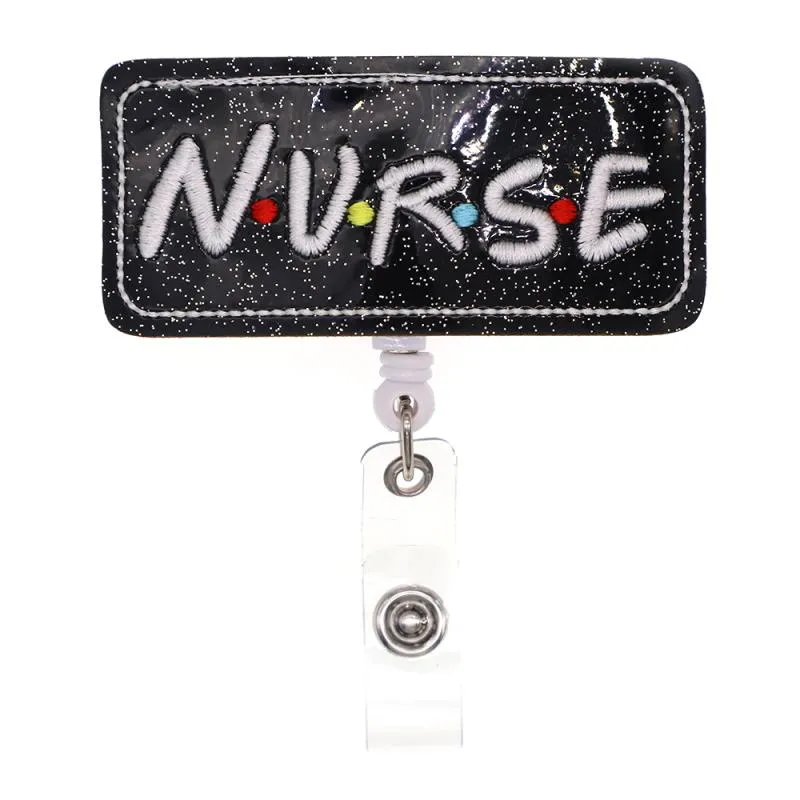 Fsahion Porte-clés interchangeables à paillettes Scrub Life pour carte d'identité d'infirmière et étiquette rétractable en feutre avec pince crocodile 244A