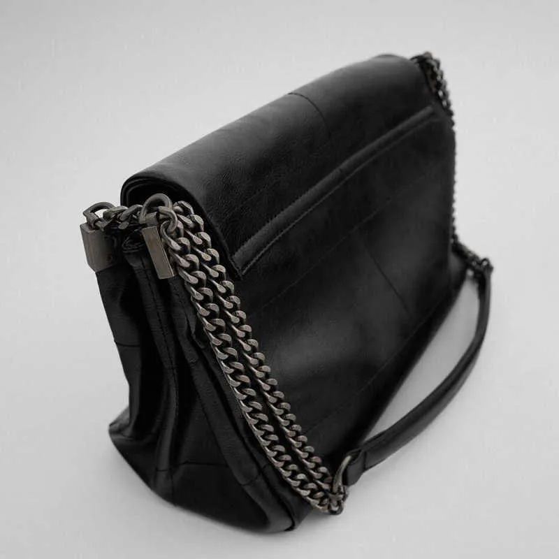 Vintage Simply PU Leather Crossbody Bags For Women Solid Color Shoulder Messenger Bag Lady Chain Travel Handbag Women Purse 211009