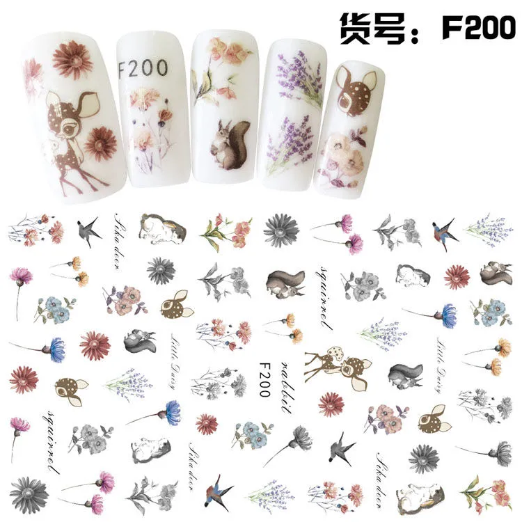 Nail Art Sticker Bläck Blomma 3d Dekorativ Dekal Big Belt Adhesive Animal Plant Fruit Letter Green Red Rose Art DIY Summer