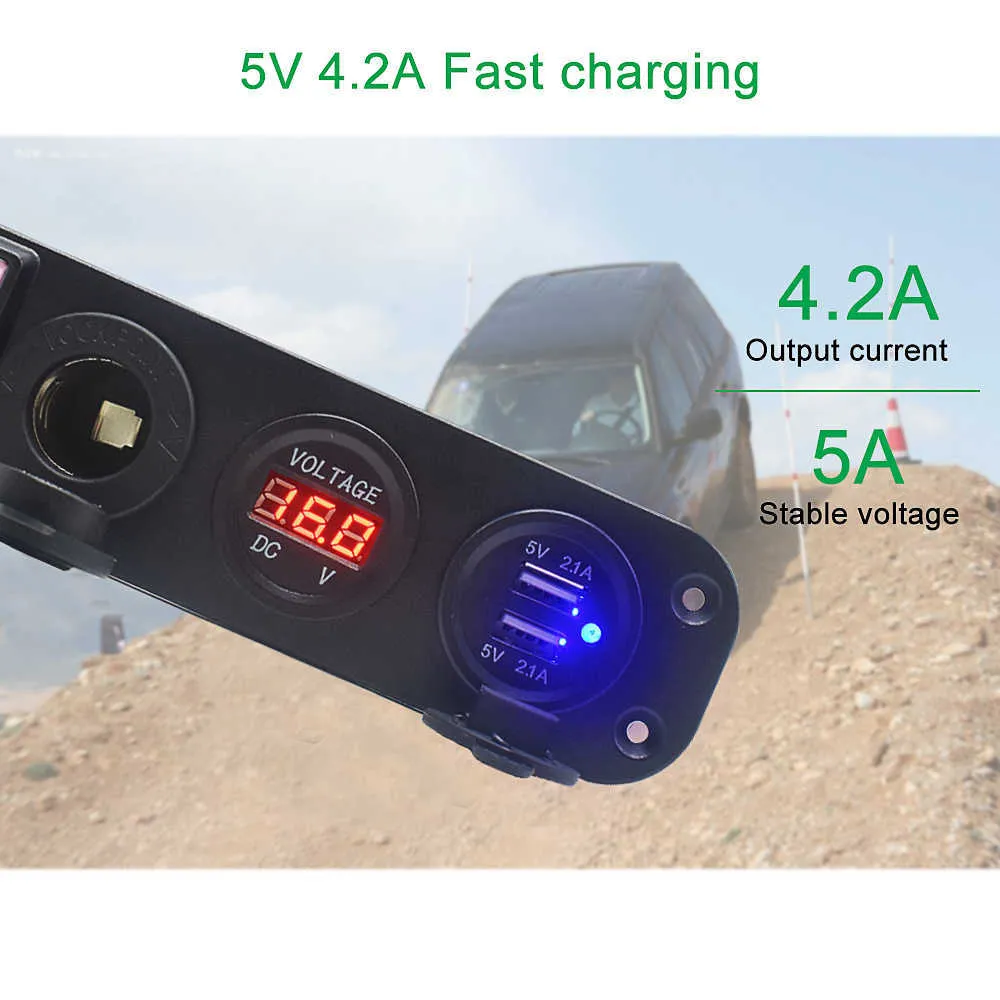 Allume-cigare de voiture 4 en 1, voltmètre numérique, double chargeur USB, prise 12V, étanche à la poussière, avec interrupteur à bascule 282b