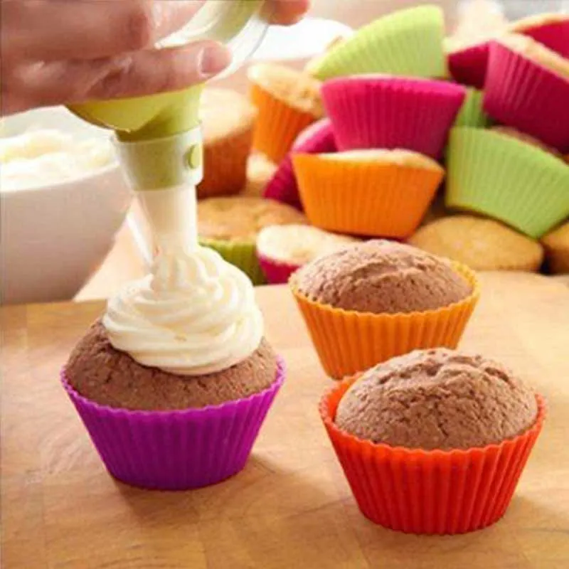 12st Silikonkaka Verktyg Mögel Bakeware Cupcake Liner Reusable Muffin Bakning Nonstick Moulds Kök Bakning Slumpmässig