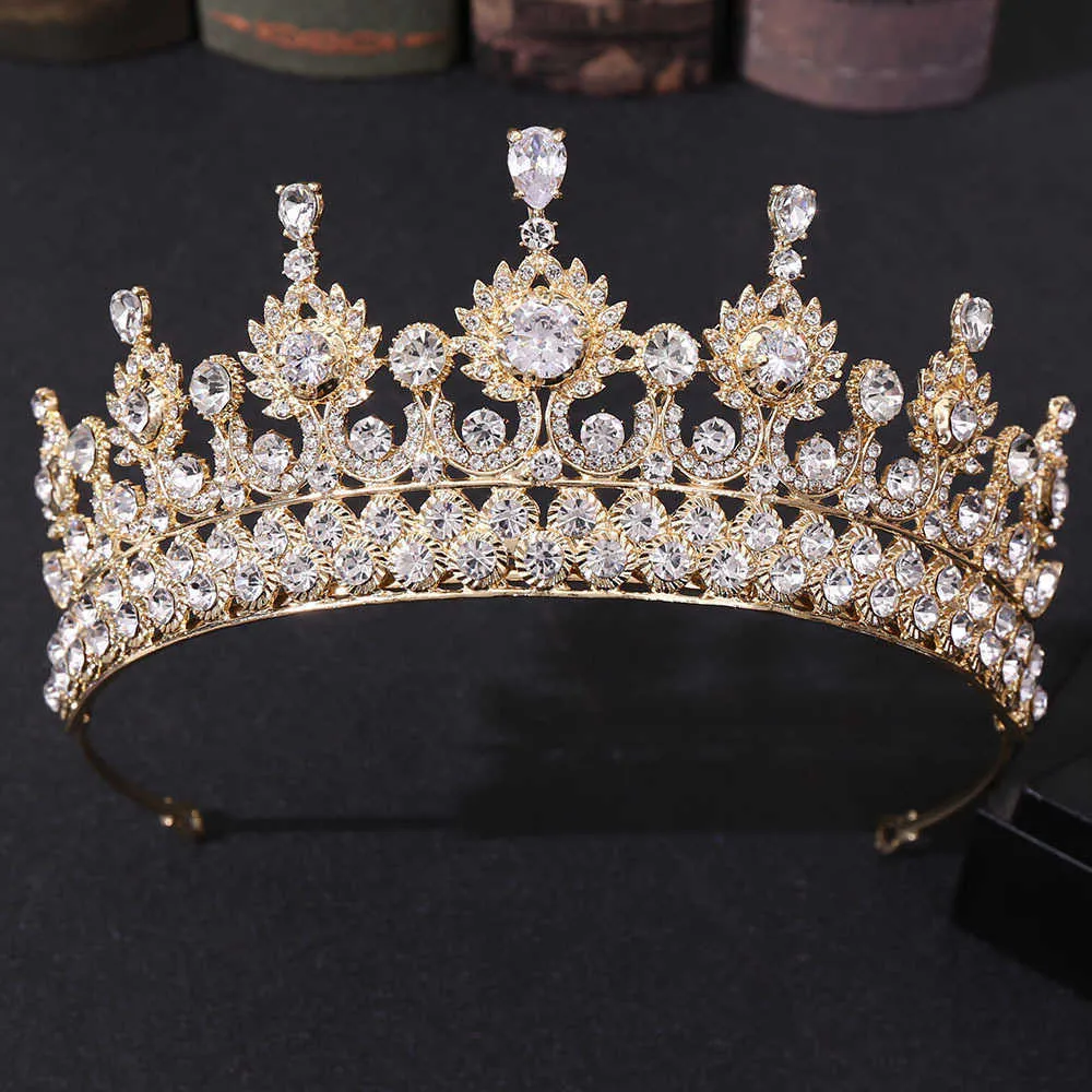 Barock Luxury Queen Tiaras Cubic Zircon Wedding Crown Bridal Diadem Crystal Head Smycken Headpiece Party Prom Hair Tillbehör 210707