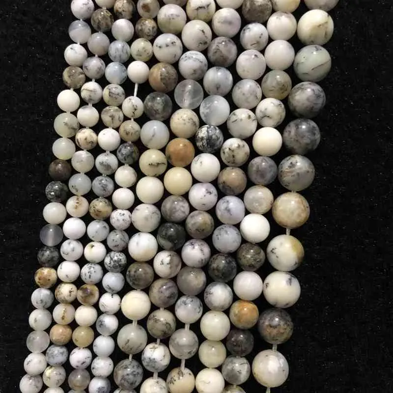 Perles d'opale dendritique entières 100% naturelles, perles rondes en pierre gemme de 6mm 8mm 10mm, perles de chrysoprase blanches 15.5